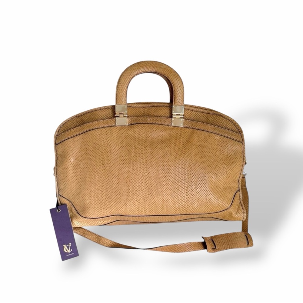 VC Signature Anna Satchel Handbag Mica Camel Embossed Leather Top Handle NEW